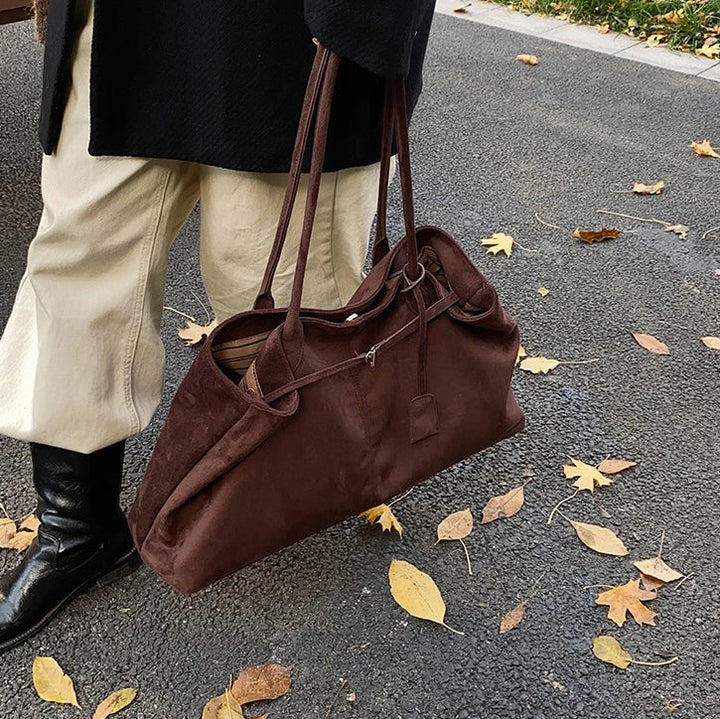 Valantomode | Velvet Goliath Executive – 52cm Premium Vegan Suede XL Oversized Tote with Silver Accents