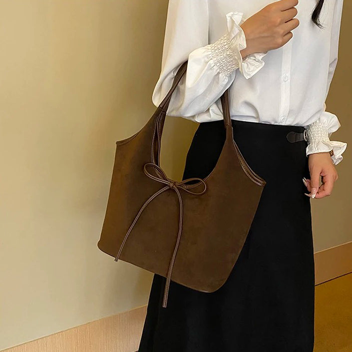 Valantomode | Velvet Ribbon Garrison – Premium Vegan Suede Tote with Soft-Touch Handle Straps