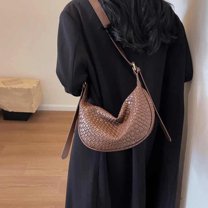 Valantomode | The Tesla Interlace Garrison – Women's Premium Braided Vegan Leather Half-Moon Handbag