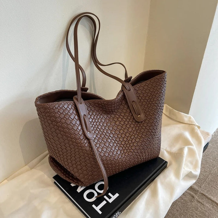 Valantomode | The Veridian Lattice Executive – Women's Premium Woven Vegan Leather Business Tote