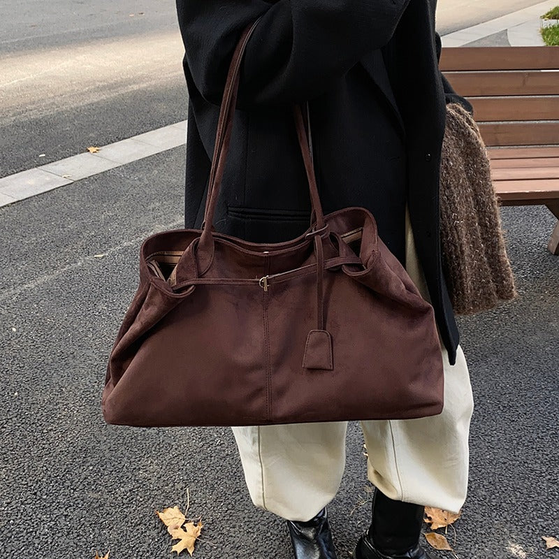 Valantomode | Velvet Goliath Executive – 52cm Premium Vegan Suede XL Oversized Tote with Silver Accents