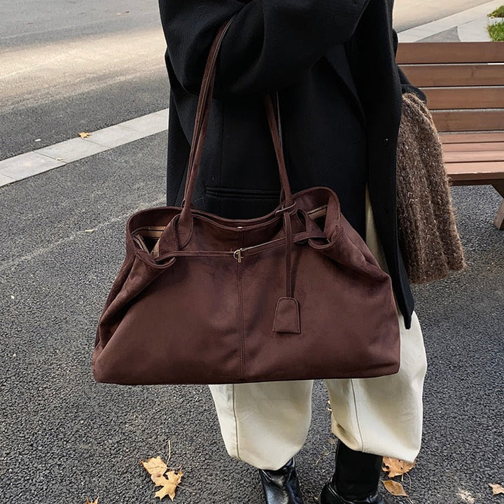 Valantomode | Velvet Goliath Executive – 52cm Premium Vegan Suede XL Oversized Tote with Silver Accents