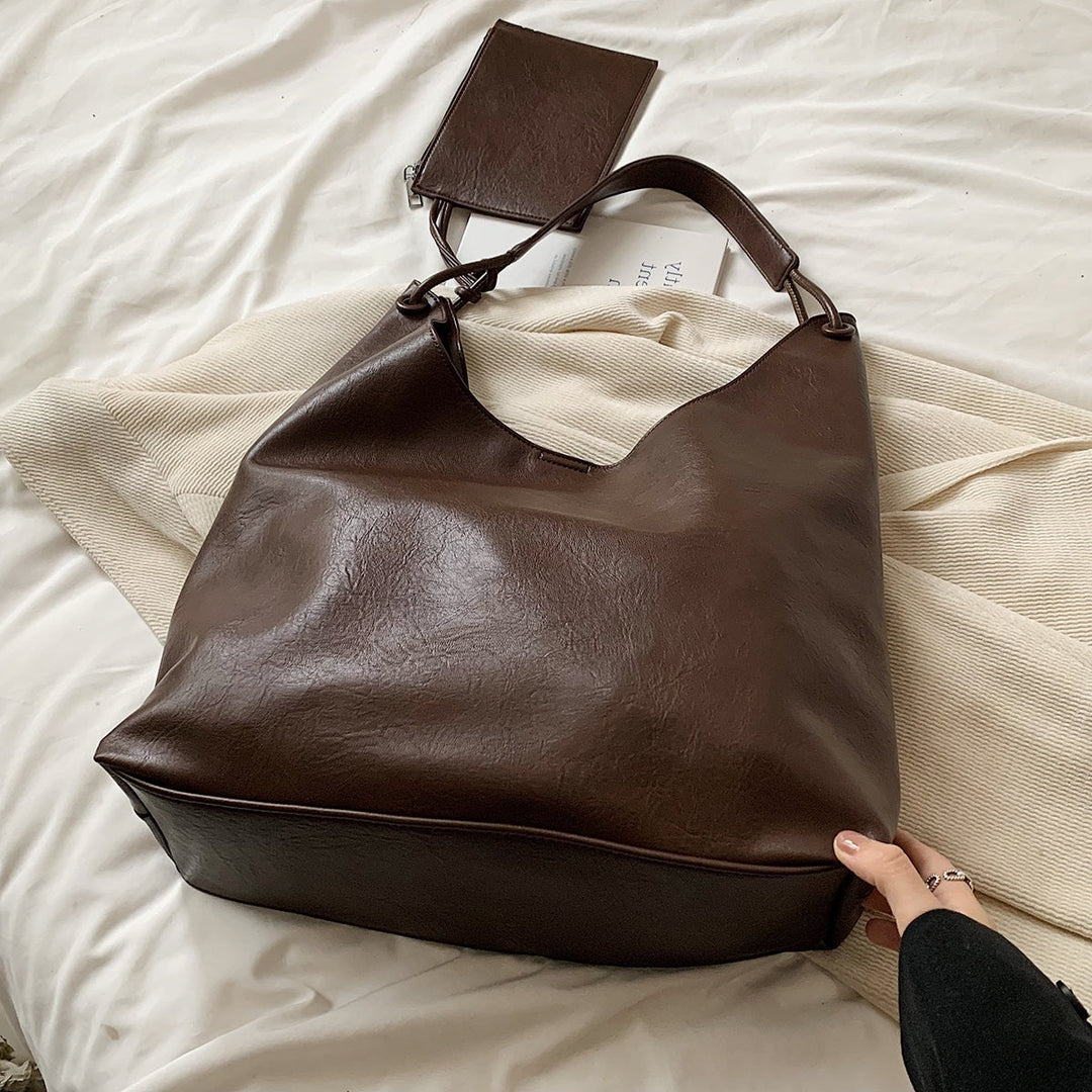 Valantomode | Aria Vertical Slouch – Premium Vegan Leather Oversized Tote with Modular Pouch