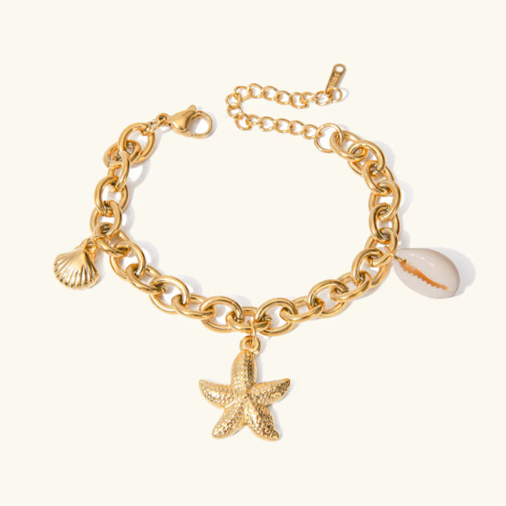 Valantomode | Plated Marine-Inspired Bracelet with Textured Starfish and Mollusk Geometry