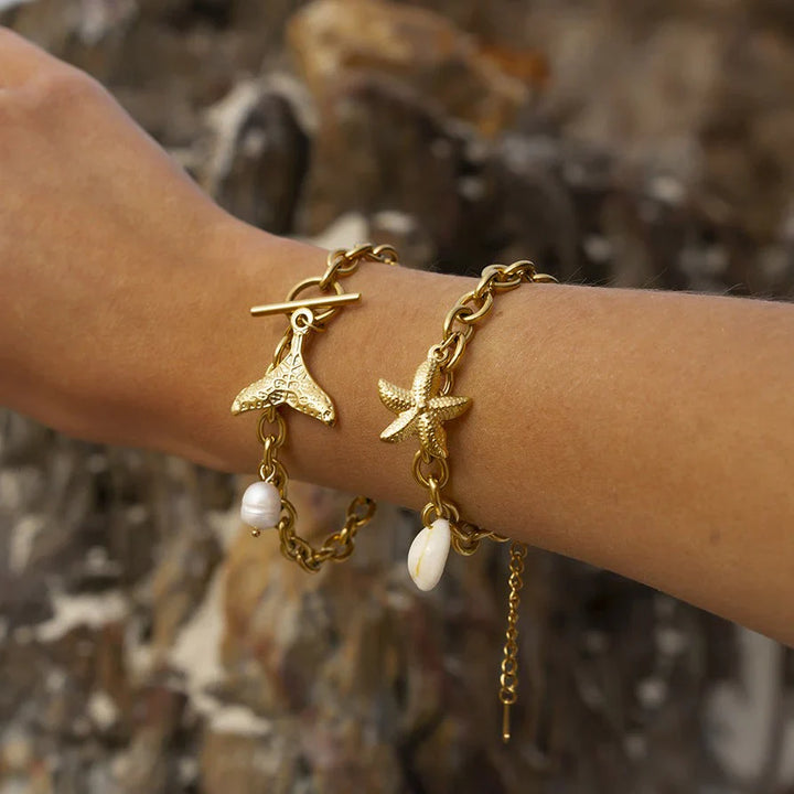 Valantomode | Plated Marine-Inspired Bracelet with Textured Starfish and Mollusk Geometry