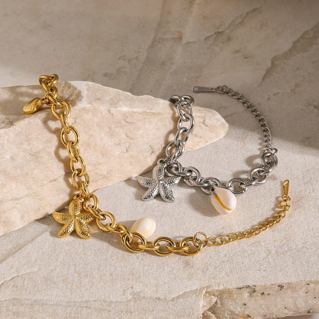 Valantomode | Plated Marine-Inspired Bracelet with Textured Starfish and Mollusk Geometry