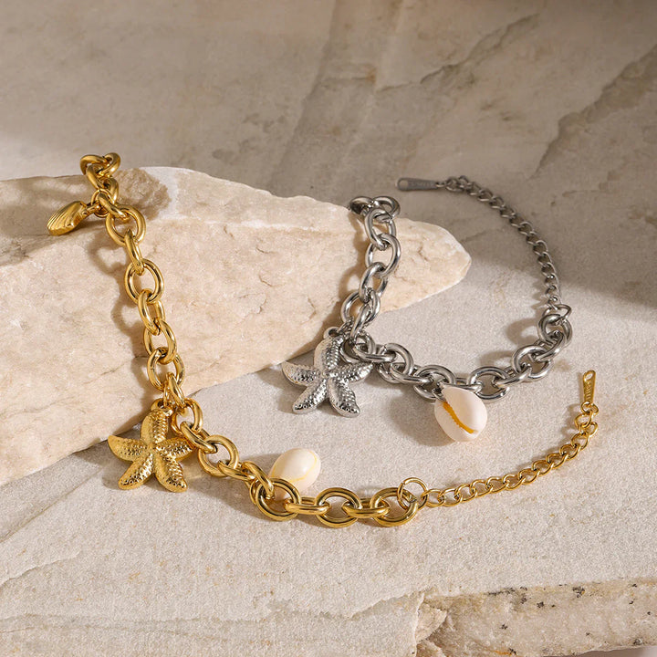 Valantomode | Plated Marine-Inspired Bracelet with Textured Starfish and Mollusk Geometry
