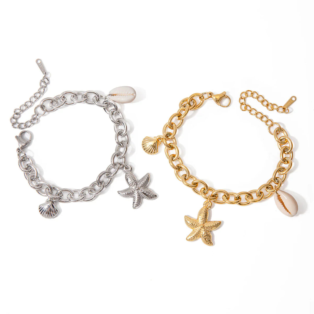 Valantomode | Plated Marine-Inspired Bracelet with Textured Starfish and Mollusk Geometry