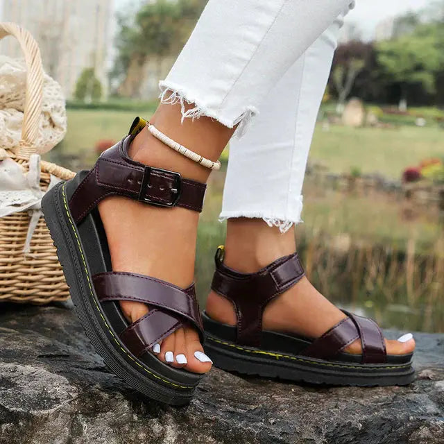 Valantomode | Women's Platform Sandals with Cross Straps - Chic & Comfortable