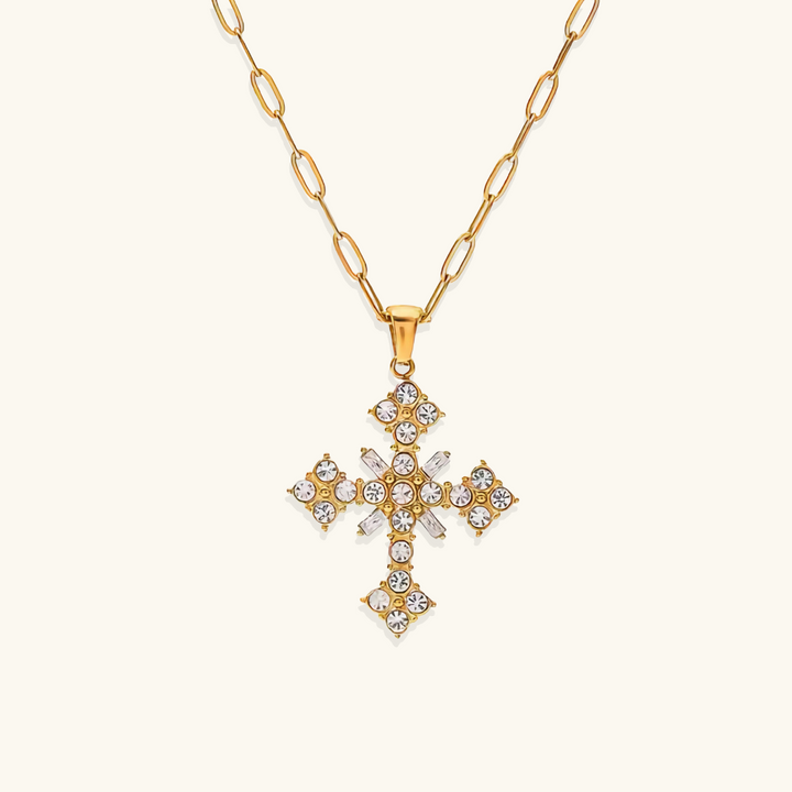 Valantomode | Plated Cruciform Pendant Necklace with High-Refractive Stone Assets