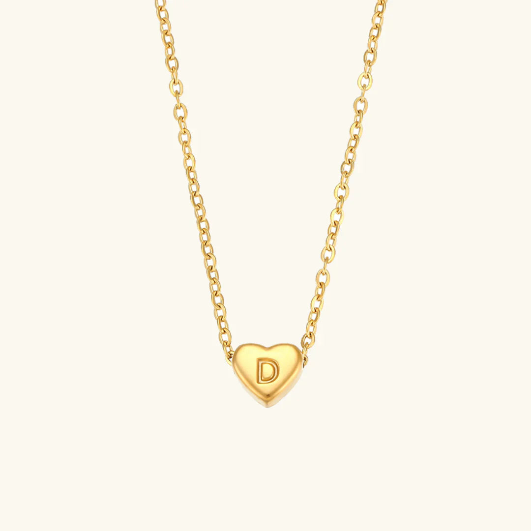 Valantomode | Plated Heart Muse Initial Necklace with Alphanumeric Cordiform Architecture