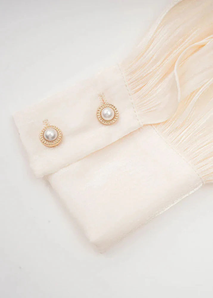 Valantomode | Chic Champagne Mini Dress with Pleats and Pearl Accents