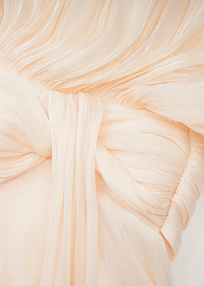Valantomode | Chic Champagne Mini Dress with Pleats and Pearl Accents