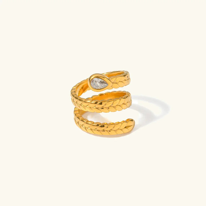 Valantomode | Plated Serpentine Wrap Ring with High-Refractive Teardrop Focal Asset