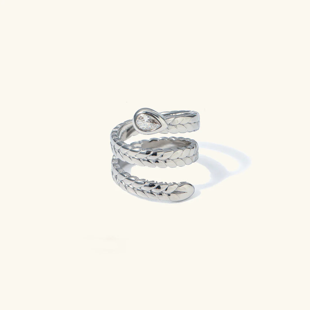 Valantomode | Plated Serpentine Wrap Ring with High-Refractive Teardrop Focal Asset