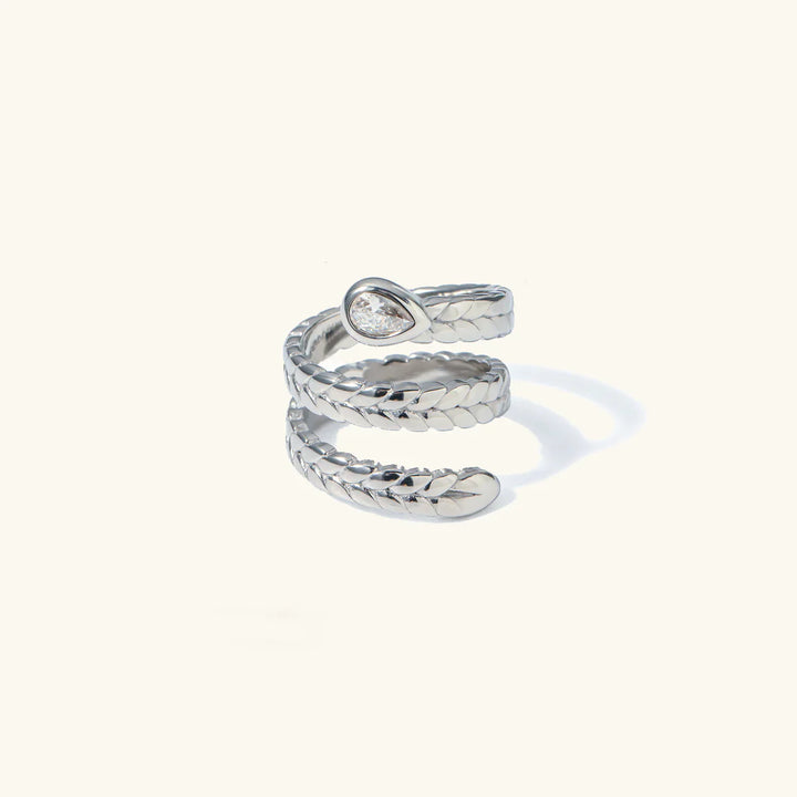 Valantomode | Plated Serpentine Wrap Ring with High-Refractive Teardrop Focal Asset