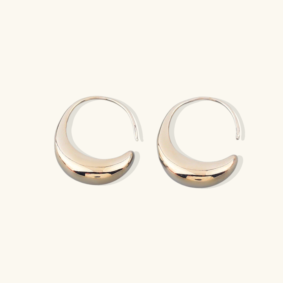 Valantomode | Plated Delilah Hoop Earrings with Crescent Volumetric Architecture and High-Mass Geometry