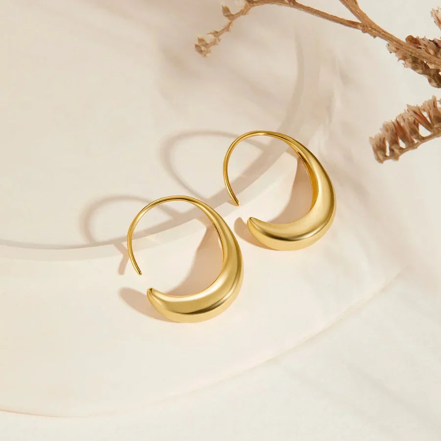 Valantomode | Plated Delilah Hoop Earrings with Crescent Volumetric Architecture and High-Mass Geometry