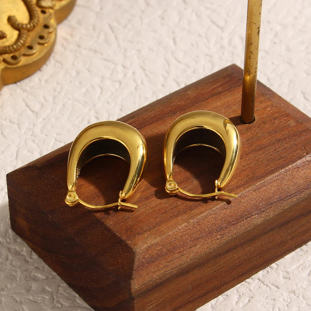 Valantomode | Plated Volumetric Crescent Hoop Earrings for Women
