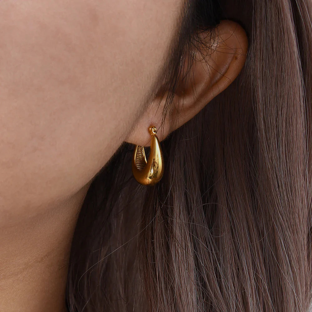 Valantomode | Plated Volumetric Crescent Hoop Earrings for Women