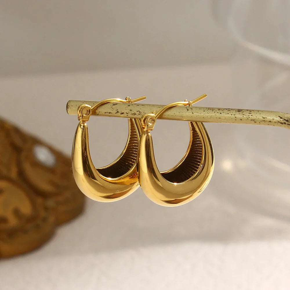 Valantomode | Plated Volumetric Crescent Hoop Earrings for Women