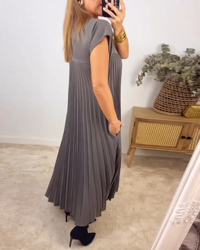 Valantomode | Chic Pleated Dress in Soft Polyester for Everyday Comfort
