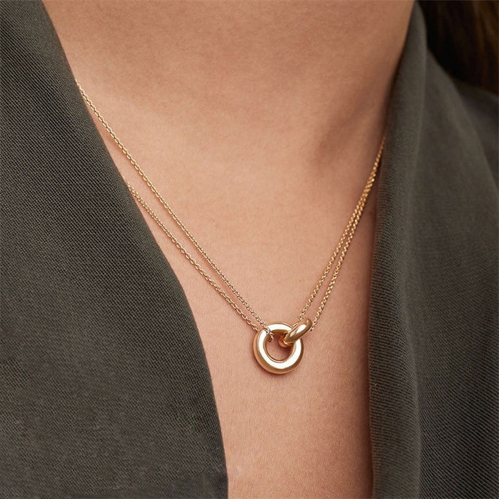Valantomode | Gold Plated Dual Chain Ring Necklace for Women