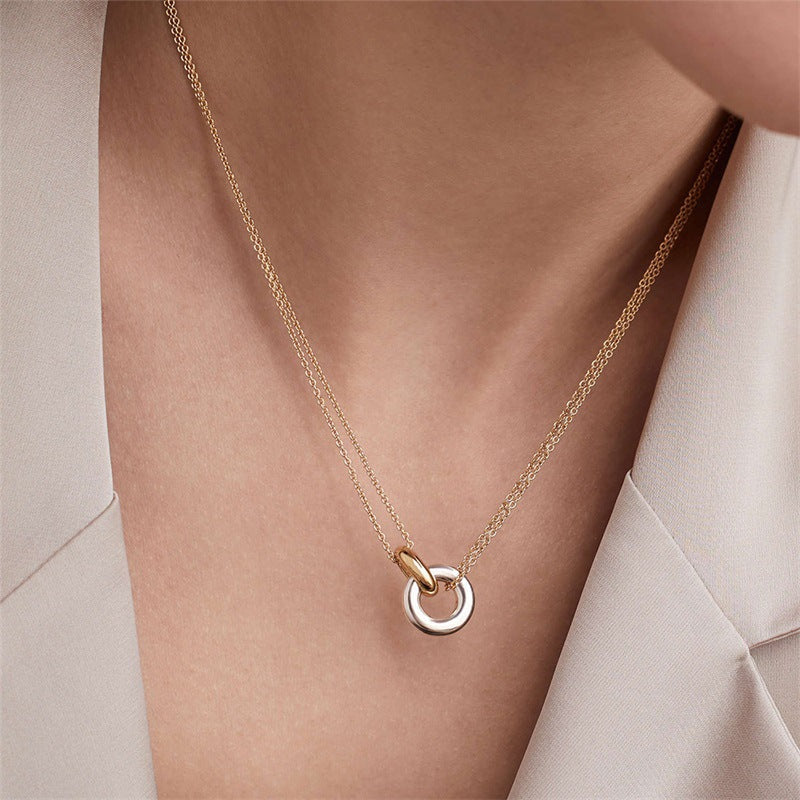 Valantomode | Gold Plated Dual Chain Ring Necklace for Women