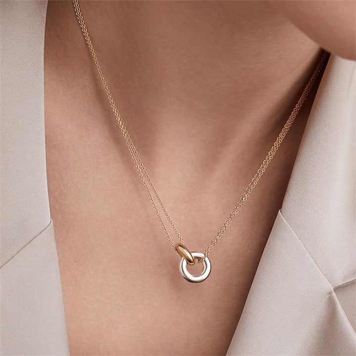 Valantomode | Gold Plated Dual Chain Ring Necklace for Women