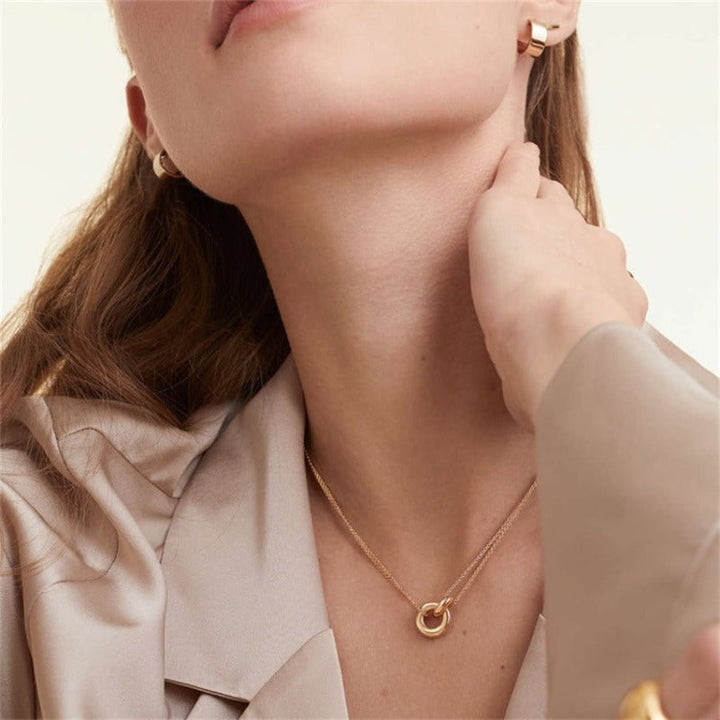 Valantomode | Gold Plated Dual Chain Ring Necklace for Women