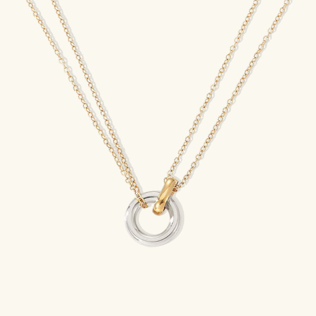 Valantomode | Gold Plated Dual Chain Ring Necklace for Women