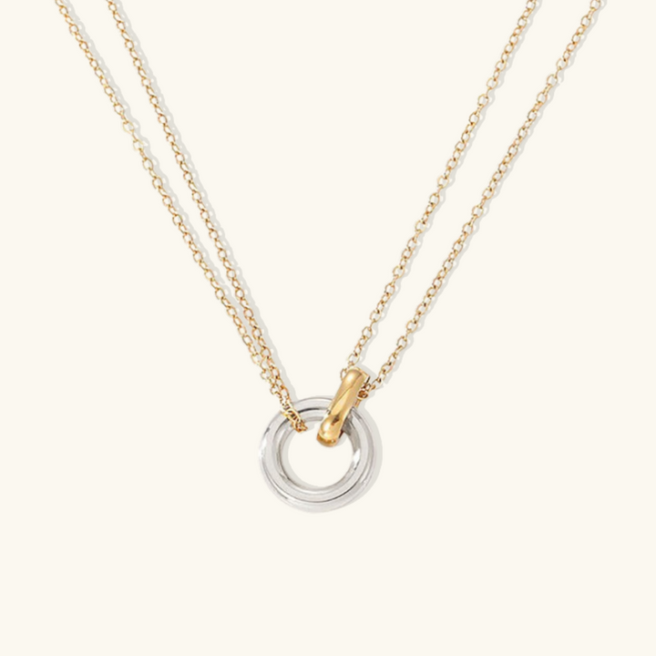 Valantomode | Gold Plated Dual Chain Ring Necklace for Women