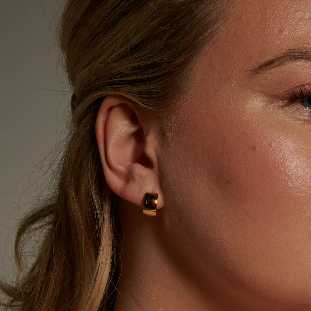 Valantomode | Plated Concentric Huggie Earrings with Monolithic Industrial Architecture