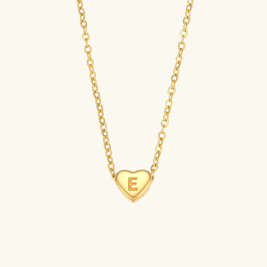 Valantomode | Plated Heart Muse Initial Necklace with Alphanumeric Cordiform Architecture