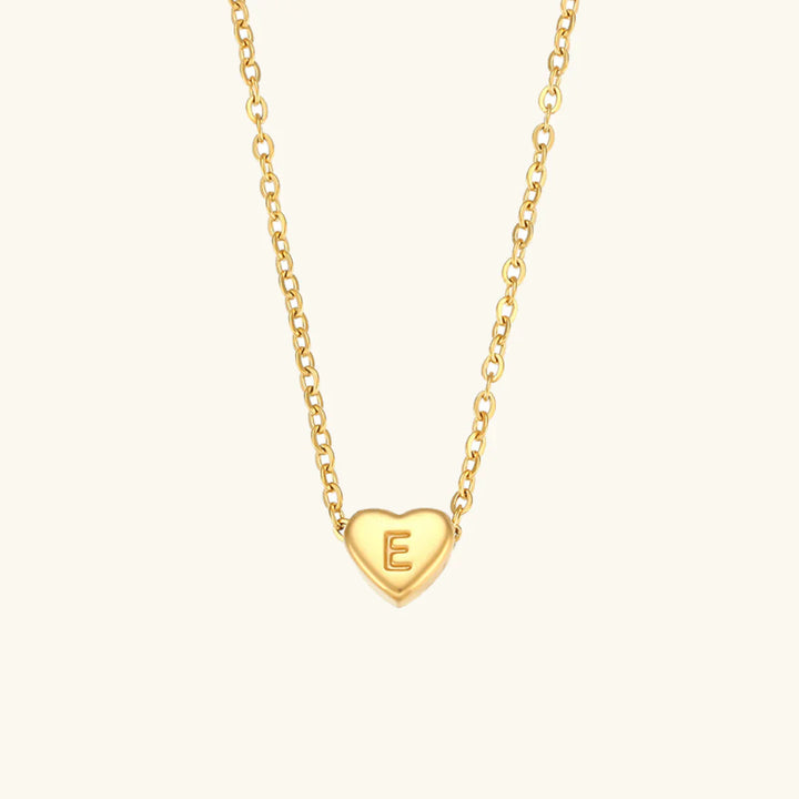 Valantomode | Plated Heart Muse Initial Necklace with Alphanumeric Cordiform Architecture