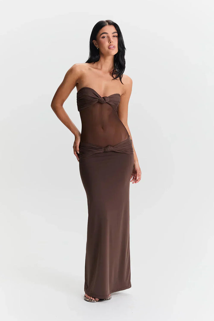 Valantomode | Chic Strapless Mesh Dress for Effortless Elegance