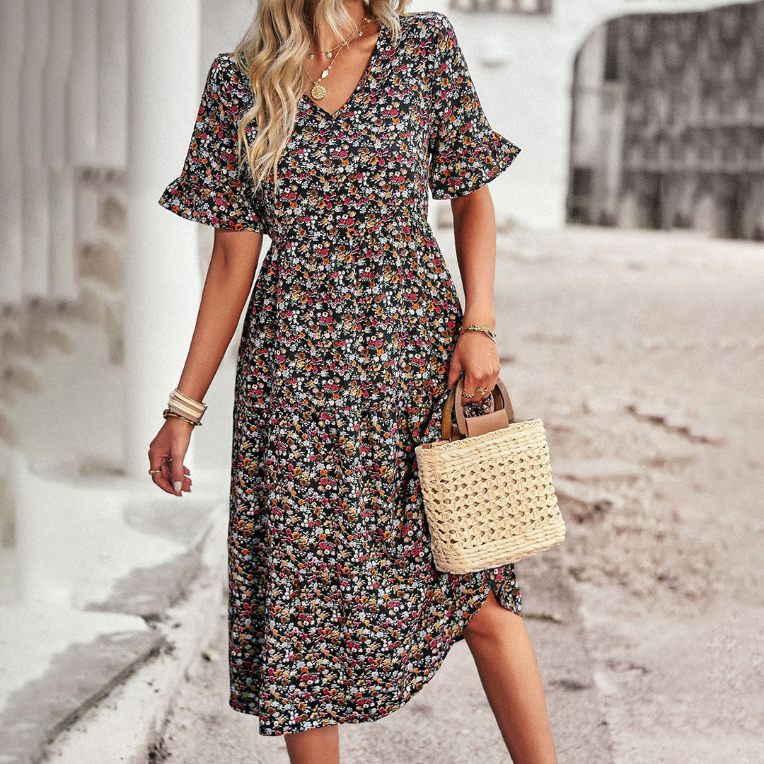 Valantomode | Stylish Floral Midi Dress for Women’s Casual Wear