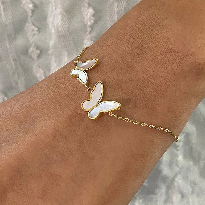 Valantomode | Plated Edith Butterfly Bracelet with Entomomorphic Architecture and Freshwater Pearl Assets