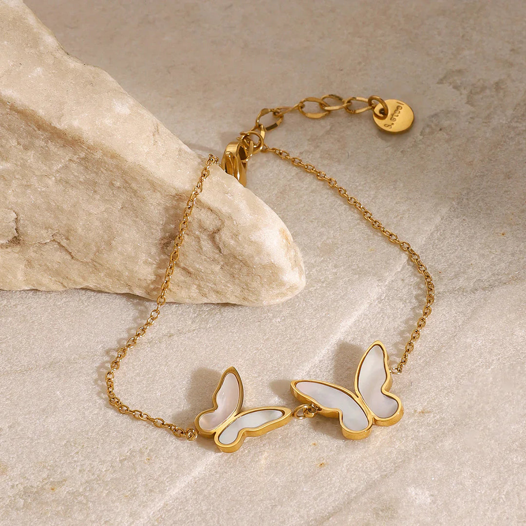 Valantomode | Plated Edith Butterfly Bracelet with Entomomorphic Architecture and Freshwater Pearl Assets