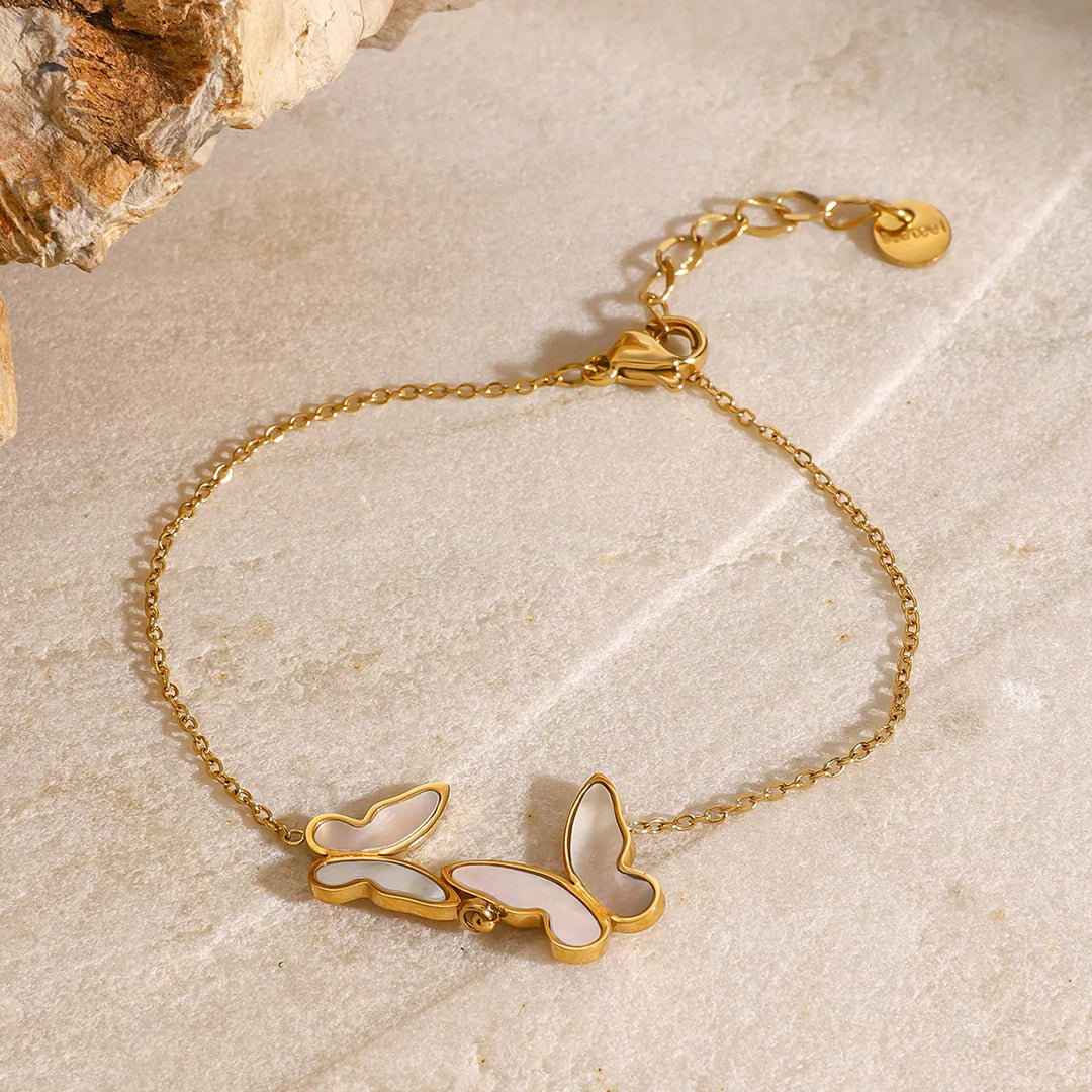 Valantomode | Plated Edith Butterfly Bracelet with Entomomorphic Architecture and Freshwater Pearl Assets