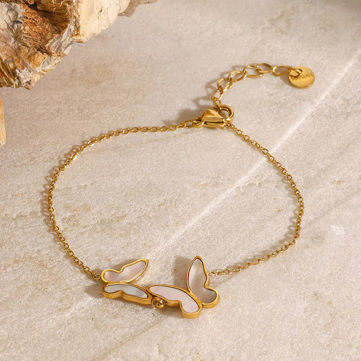 Valantomode | Plated Edith Butterfly Bracelet with Entomomorphic Architecture and Freshwater Pearl Assets
