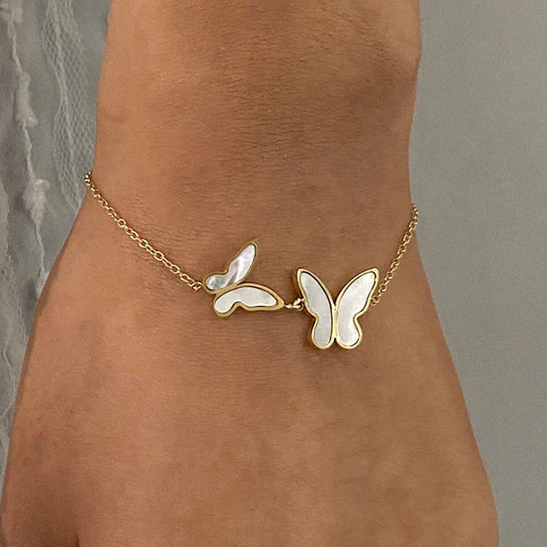 Valantomode | Plated Edith Butterfly Bracelet with Entomomorphic Architecture and Freshwater Pearl Assets