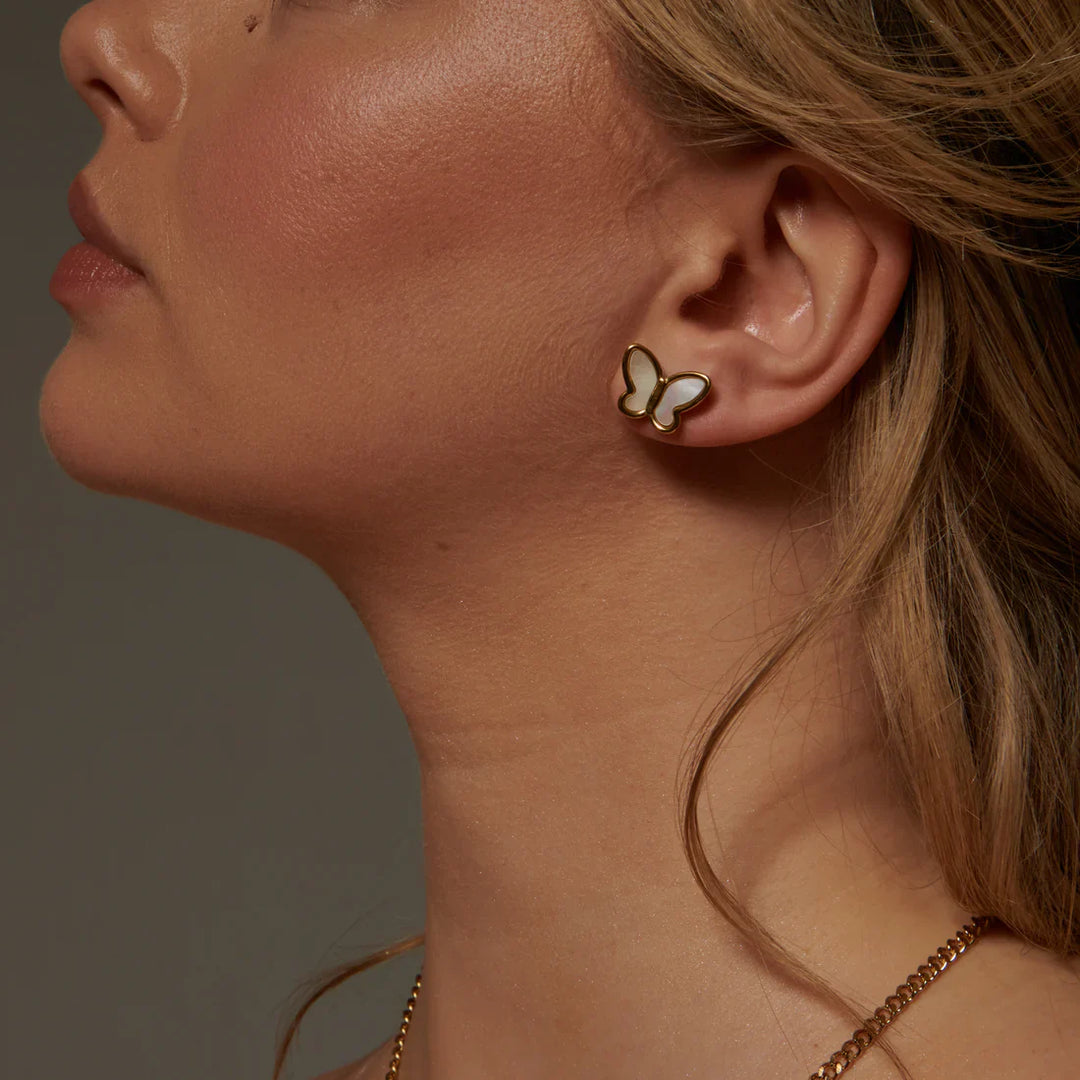 Valantomode | Plated Lepidopteran Earrings with Integrated Freshwater Pearl Assets