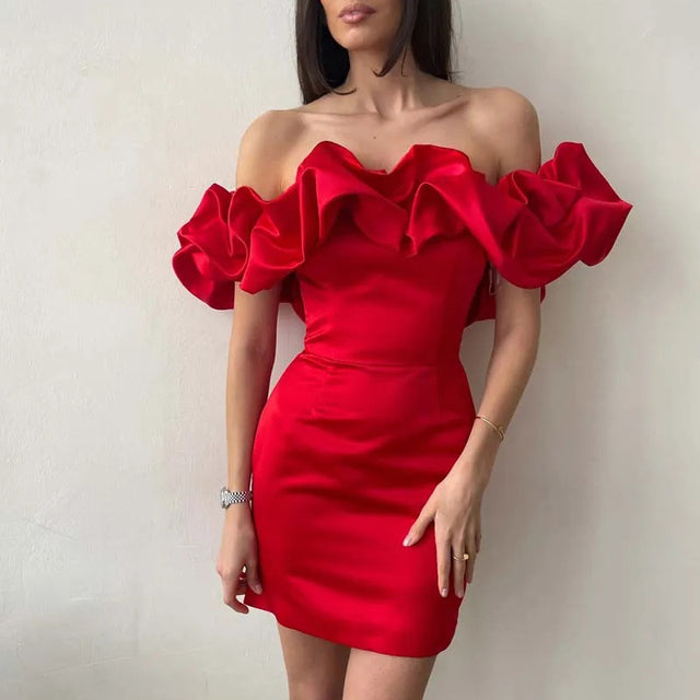 Valantomode | Chic Off-Shoulder Ruffled Cocktail Dress for Parties