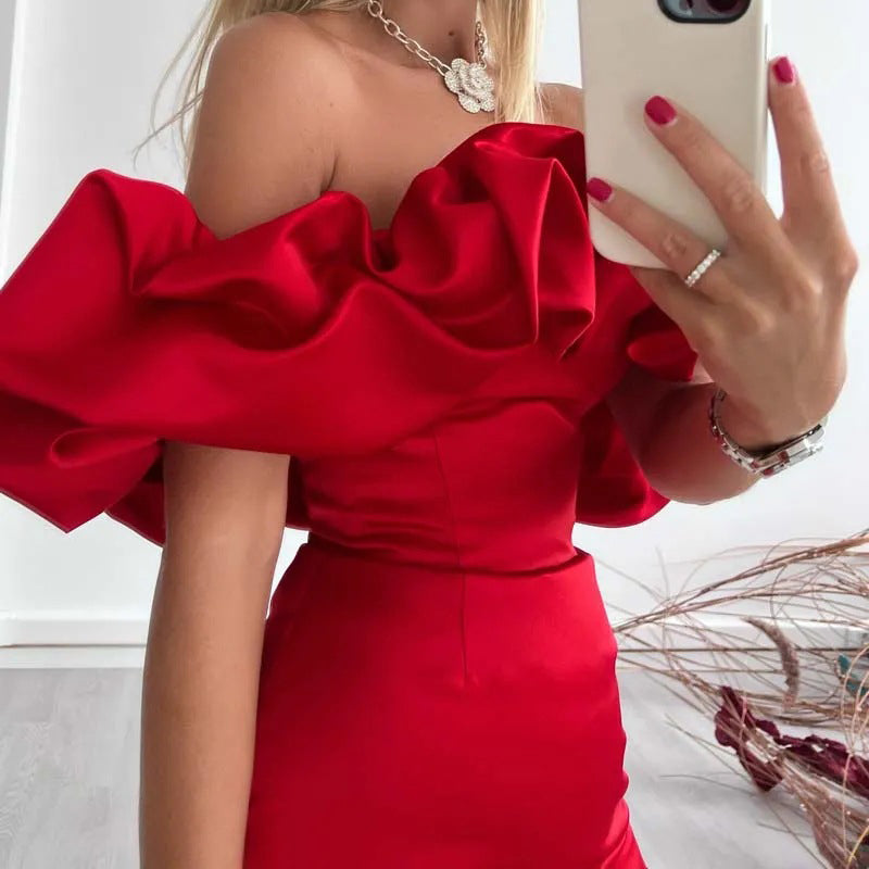 Valantomode | Chic Off-Shoulder Ruffled Cocktail Dress for Parties