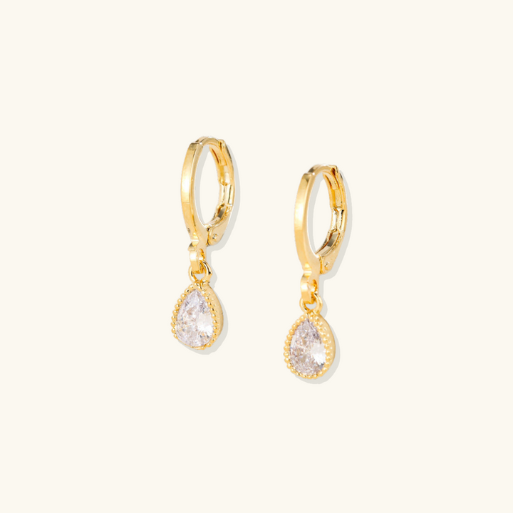 Valantomode | Plated Droplet Silhouette Earrings with High-Refractive Stone Assets