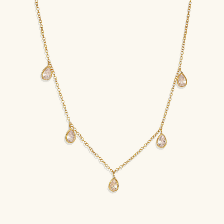 Valantomode | Plated Elysian Droplet Necklace with Serial Refractive Assets and Pendulous Geometry