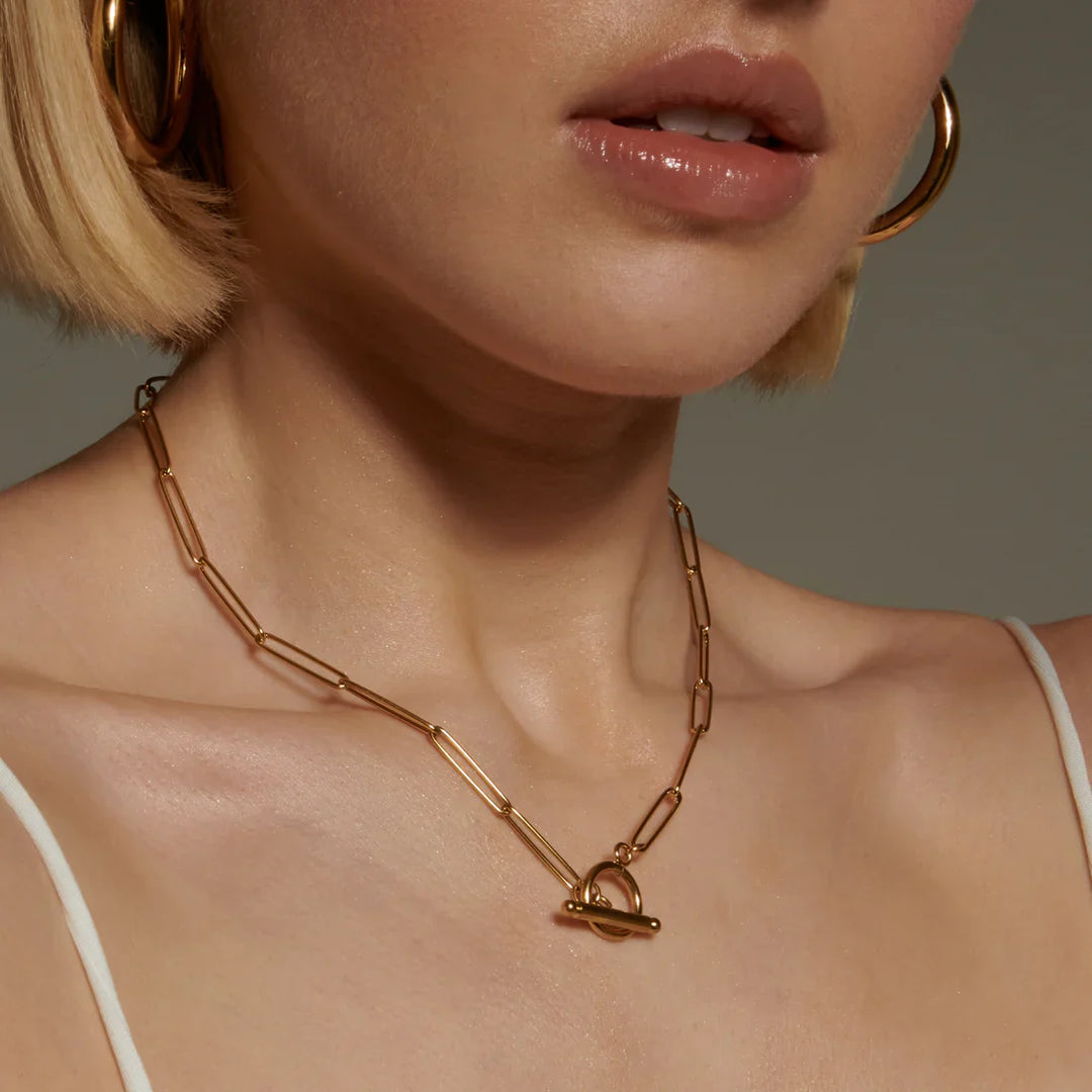 Valantomode | Gold Plated Paperclip Necklace for Women