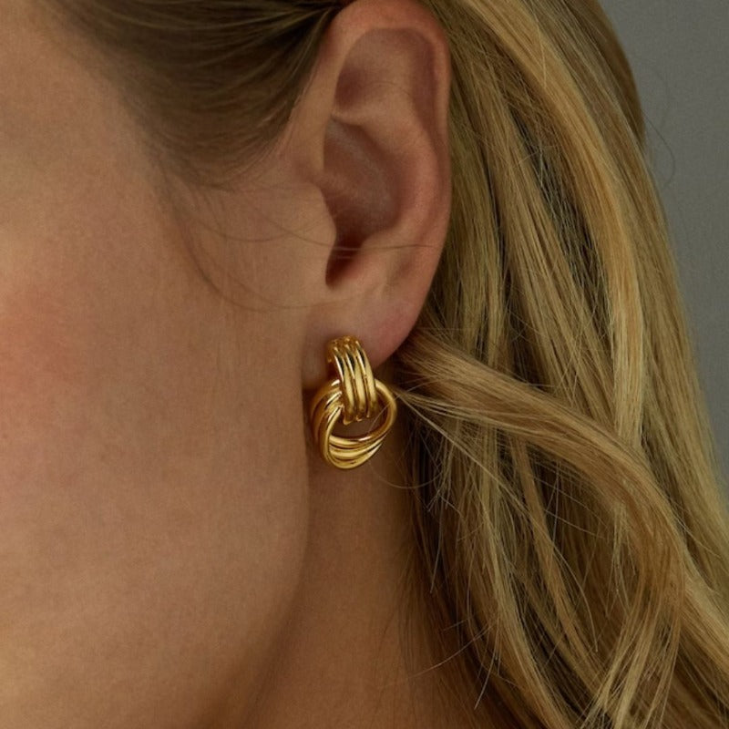 Valantomode | Plated Emma Layered Earrings with Interlocking Radial Architecture