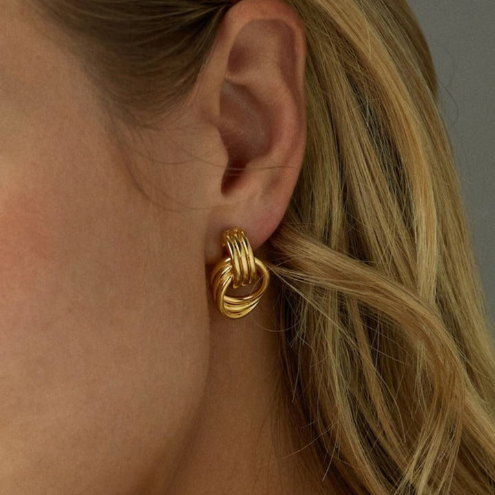 Valantomode | Plated Emma Layered Earrings with Interlocking Radial Architecture